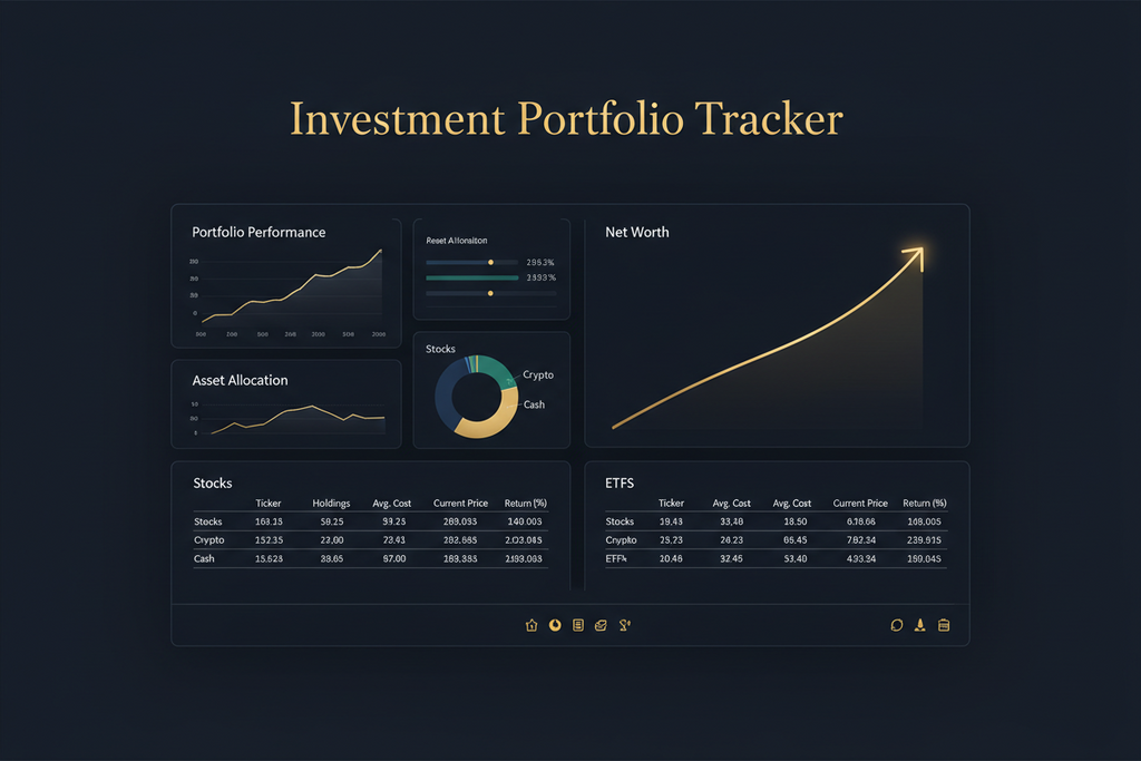 Investment Portfolio Tracker — Google Sheets | Stocks ETF Crypto Dividend FIRE Calculator Tax Tracker | Instant Download