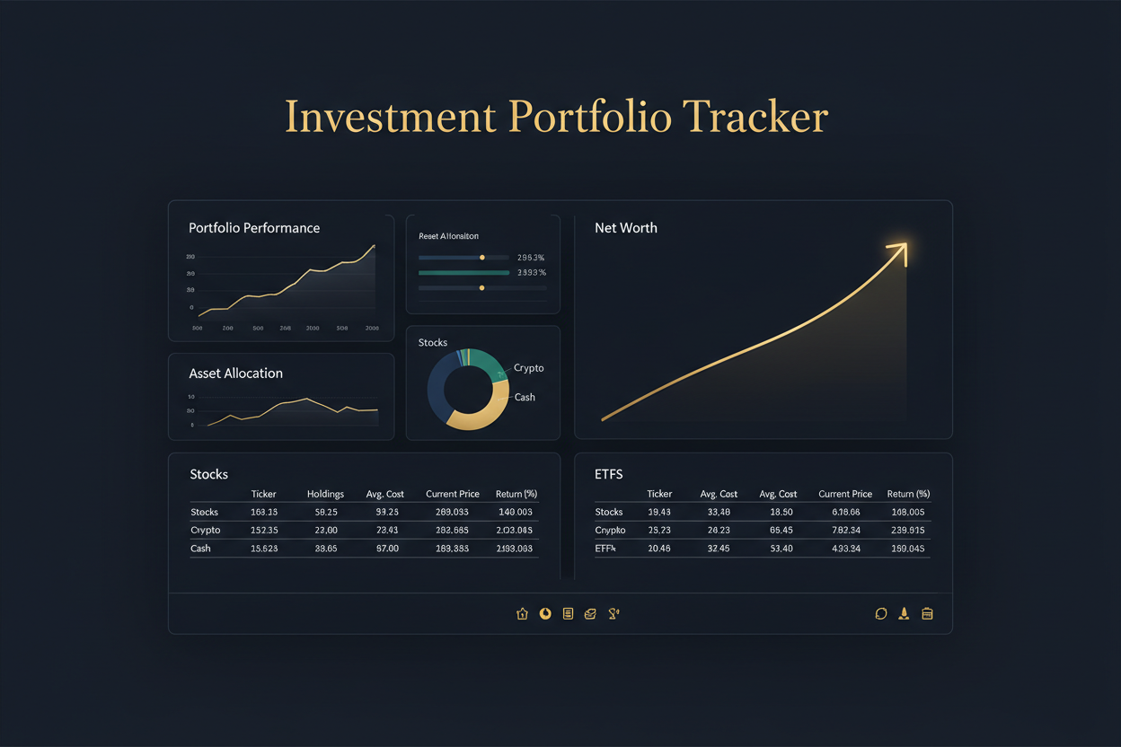 Investment Portfolio Tracker — Google Sheets | Stocks ETF Crypto Dividend FIRE Calculator Tax Tracker | Instant Download
